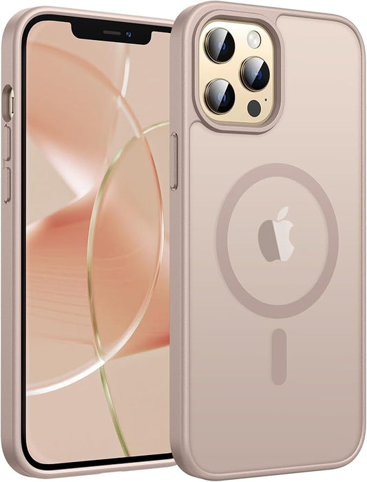 FNTCASE for iPhone 12 Pro Max Case: [Compatible with Magsafe] Translucent Matte Magnetic Phone Cover - Military Grade Drop Protection Shockproof Protective Cases - Desert Gold