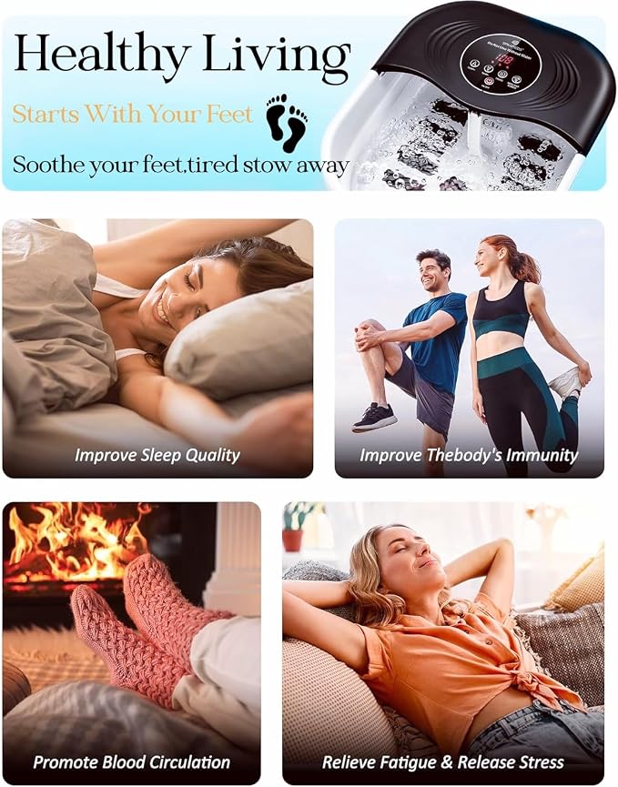 Collapsible Heated Foot Spa with Bubble and Red Light Temperature Control Foot Bath Massager and Soaking Tub Featuring 8 Shiatsu Massage Rollers Pumice Stone and Built-in Timer Ideal Gift for Wife,Mom