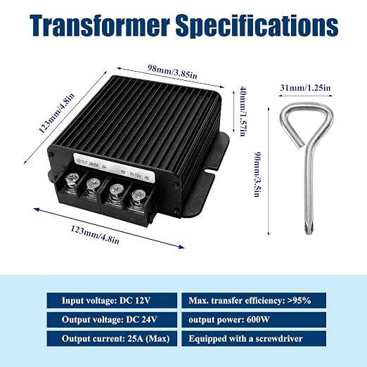 600W Dc-Dc 24V 25A Power Converter 12V to 24V Step-Up Transformer, Shockproof and Dustproof/Providing Screwdriver, Used for Solar,Electric Vehicle Chargers (Overload Protection)