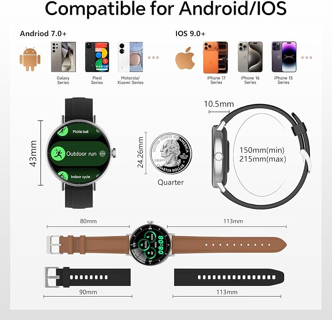 Yoever Smart Watches for Men Women,1.57"HD 43mm Smartwatch for iPhone/Samsung/Android,(Answer/Make Call),Fitness Tracker with Heart Rate/SpO2/Sleep Monitor,IP68 Waterproof,110+ Sport Mode,with 2 Bands