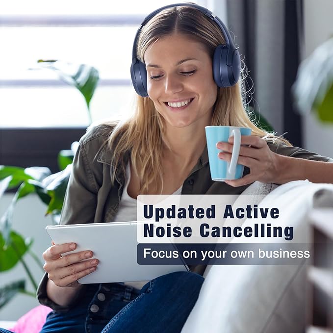 RUNOLIM Hybrid Active Noise Cancelling Headphones, 100H Playtime, Built-in Microphone, Bluetooth Wireless Over Ear Foldable Headphones with HiFi Audio, Home Travel Office