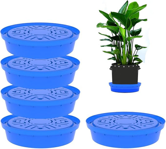 Self-Watering Base with Visible Water Level,5-Pack,Keeps Leaves and Flying Insects Out,Maintains Water Quality.Blue.(Without Wheels).