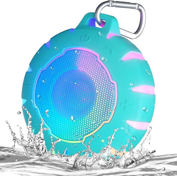 HEYSONG Bluetooth Waterproof Speaker, Shower Speaker with HD Sound, LED Light, Floating, Lightweight Portable Speakers for Travel, Pool, Beach, Kayak, Gifts for Girl