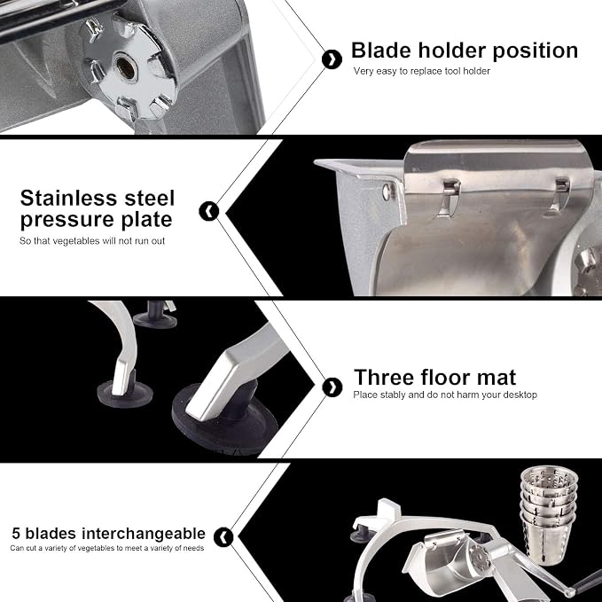 5-in-1 Rotary Cheese Grater Vegetable Cutter, Hand Crank Food Slicer with 5 Stainless Steel Blades, Multifunctional Nut Vegetable Cheese Grater for Kitchen Food Prep