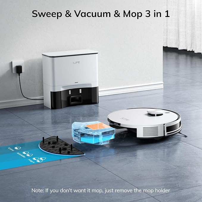 ILIFE A30 Pro Robot Vacuum and Mop Combo, Self Emptying Robot Vacuum Cleaner + A30 Pro Replacement Filters, 10 Pcs Included