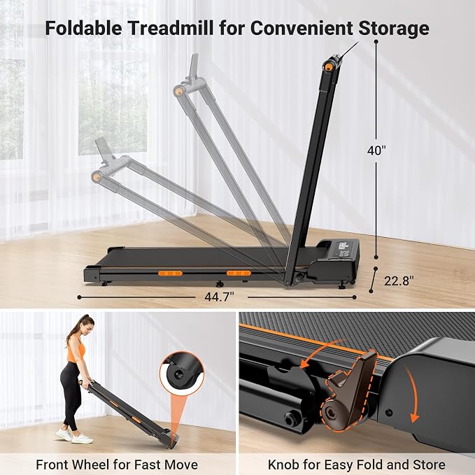THERUN Walking Pad, 2 in 1 Foldable Treadmills for Home, 0.6-7.6 MPH, 2.5 HP Under Desk Treadmill with Handle Bar, 16" Widened Running Belt, with Remote Control & LED Touch Screen