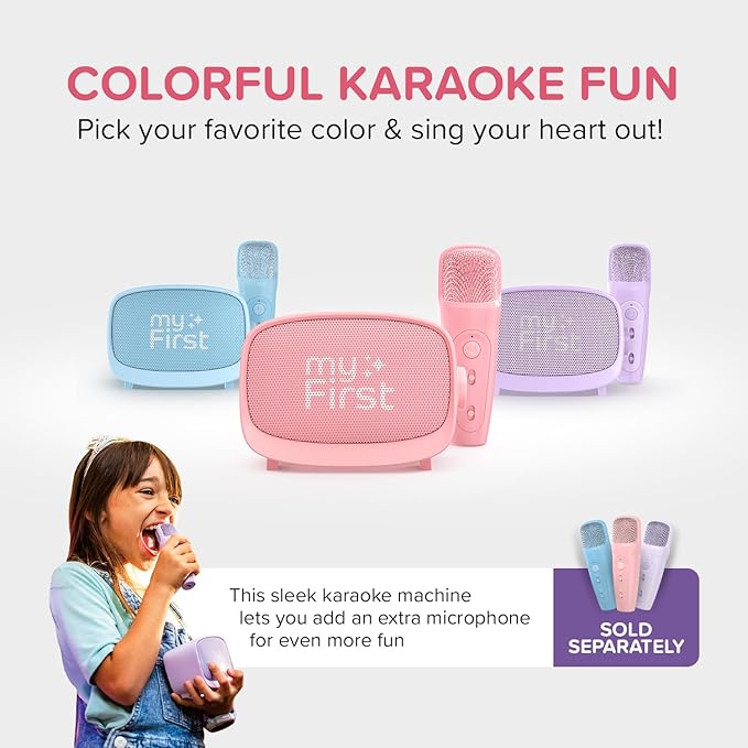 myFirst Voice 2 Kids Bluetooth Karaoke Speaker with 2 Mics | Portable Singing Machine for Children | 5 Voice Changing Effects & Wireless Mic (Pink)