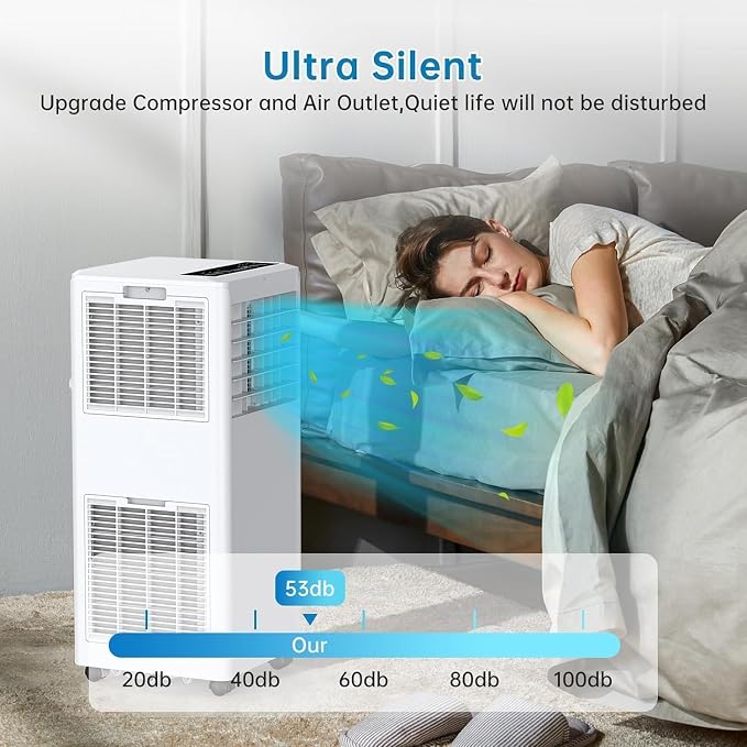 8000 BTU Portable Air Conditioner – 3-in-1 AC Unit with Cooling, Dehumidifier & Fan, Quiet Operation, 24H Timer, Remote Control & Window Kit – Covers Rooms Up to 350 Sq ft – White