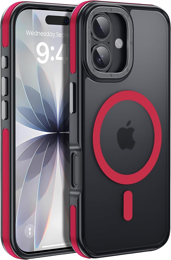 Strong Magnetic for iPhone 17 case [10Ft Military-Grade Protection] Compatible with fit MagSafe Shockproof Slim Thin Cover case for iPhone 17 6.3 inch, Red Bumper