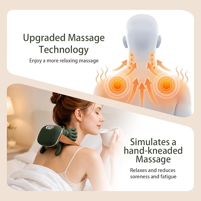Shoulder and Neck Massager, Bionic Heated Massager with Fingers, 4D Kneading Massage, Deep Tissue and Back Pain Relief, Green