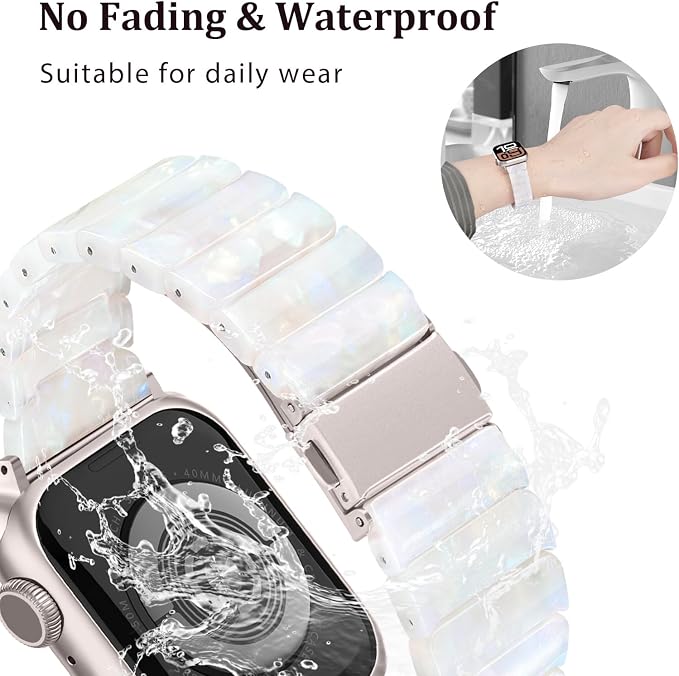 V-MORO Resin Band Compatible with Apple Watch Series 10/11 46mm/45mm/44mm/42mm Fashion Strap for iWatch Series 9/8/7/6/5/4/3/2/1/SE/SE 2 Lightweight Bracelet Wristband Women(Classic Aurora White)