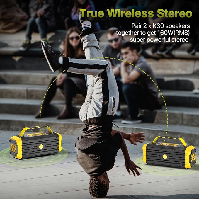 TOMPROAD Portable Bluetooth Speaker 120W Peak 80W Wireless Speakers, TWS Pairing, Deep Bass, Hi-Fi Loud Speaker, IPX6 Waterproof, DSP Sound Boombox for Outdoor, Camping, Party, Beach