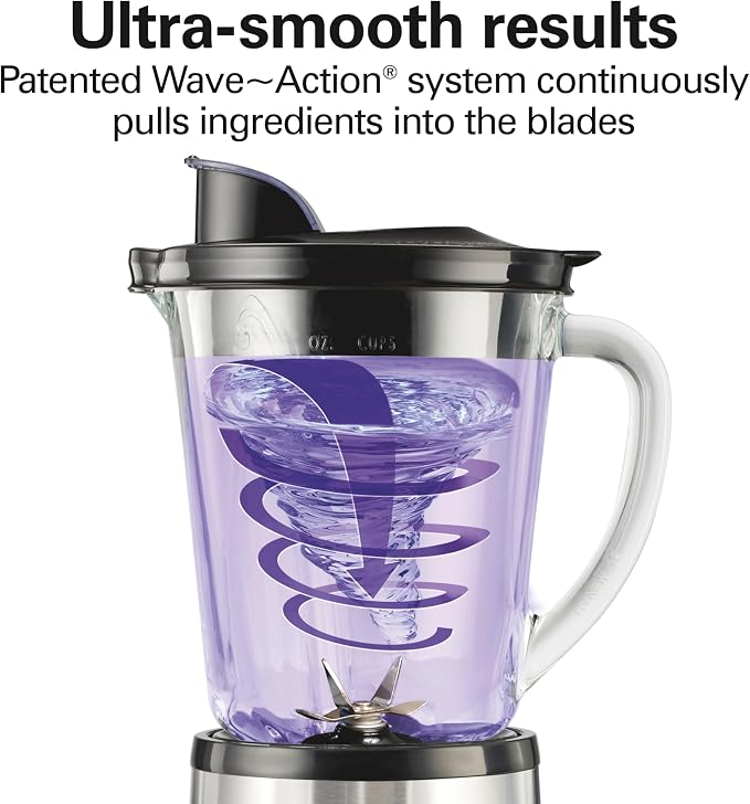 Hamilton Beach Wave Crusher Blender For Smoothies With 40 Oz Glass Jar and 14 Functions, Ice Sabre Blades & 700 Watts for Consistently Smooth Results, Black + Stainless Steel (54221)