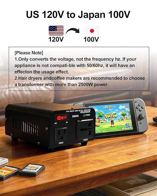 Yinleader 500W US to Japan Voltage Converter 120V to 100V Step Down Transformer for Japanese Appliances (Turntable/Player/Amplifier/yogurtia/Consoles/Synthesizers, etc.) in US