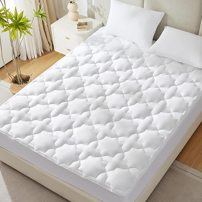CozyLux Twin Mattress Pad - Cotton Twin Mattress Topper - Fits up to 8-21" Thick Mattresses, 450GSM Quilted Fitted Breathable Soft Mattress Cover, Cooling Mattress Protector (39"x75", White)