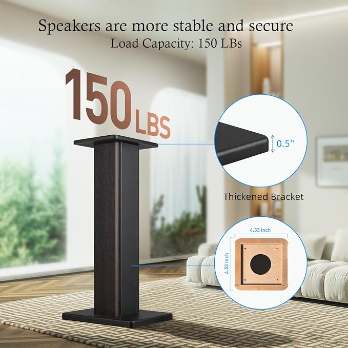 Elimavi Universal Floor Speaker Stands, 22.64 Inch Surround Sound Stands Supports 150LB, Non-Slip Pads & Cable Ties, for Bookshelf Speakers,Satellite Speakers,Studio Monitors, Easy Installation,Black