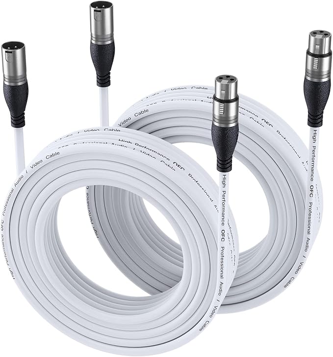 EBXYA XLR Cable 50ft 2 Packs - Premium Balanced Microphone Cable with 3-Pin XLR Male to Female Mic Speaker Cable, White
