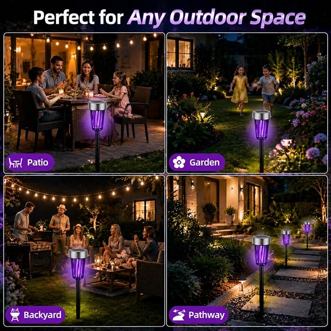 2026 New Solar Bug Zapper Outdoor Waterproof,Mosquito Zapper Rpellent Outdoor Patio,Purple & White Light,Auto-On at Dusk,Effective Fly Insect Gnat Zapper Trap for Yard,Garden,Backyard,Pathway
