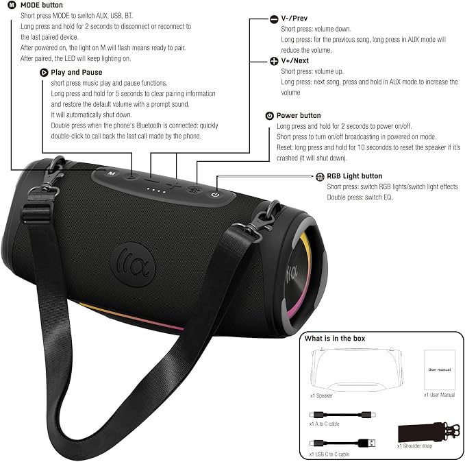 TAZATA Bluetooth Speaker Wireless, 120W (Peak Loud Outdoor Speaker with Deep Bass Subwoofer, IPX7 Waterproof Floating Pool Speaker, RGB Lights, 11H Playtime, Multi-Sync 100+ for Party Camping Beach