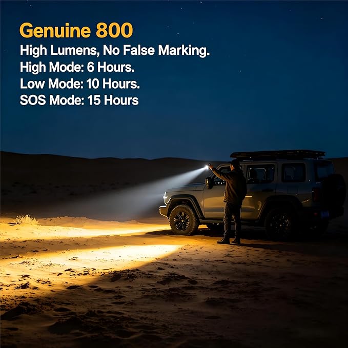 BUYSIGHT Rechargeable Spotlight Flashlight, TURE 800 lumens IPX7 Waterproof Flashlight Hunting Lamp with red Filter (Black)