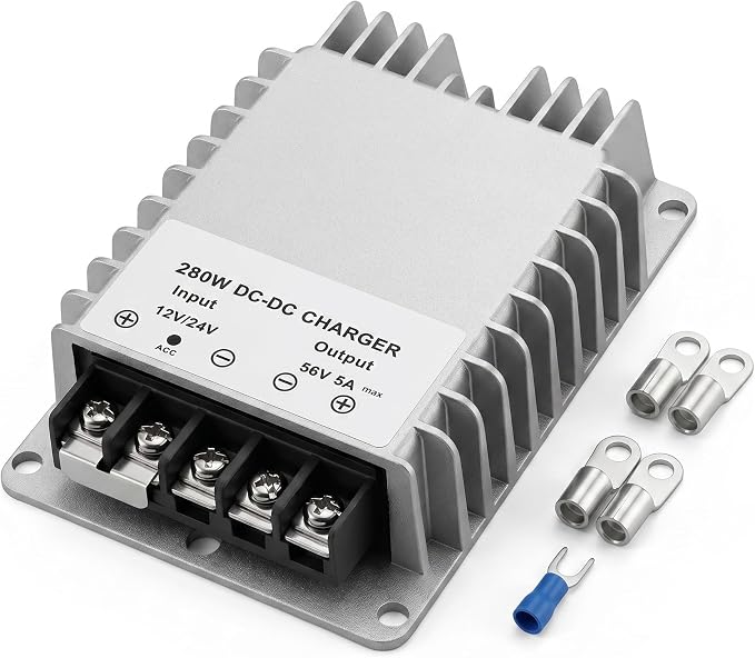 DC 12V/24V to DC 56V 5A Power Converter Auto Boost Regulator Supply Module | Aluminum Shell; Passive Cooling; Quiet Operation; High Efficiency; 100,000-hour lifespan; Protection