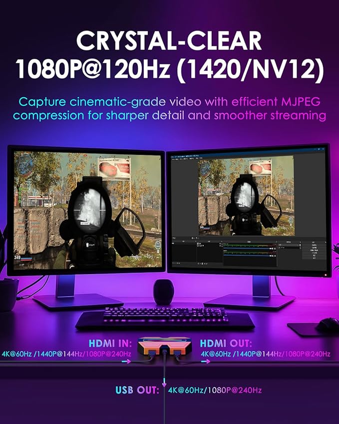 BlueAVS HDMI Video Capture Card for Game Streaming, 4K 60Hz HDR VRR ALLM Passthrough, 1080P 240Hz, USB-C External Capture Card for PS5, Xbox Series X/S, Switch, Compatible with PC Mac, OBS Streamlabs