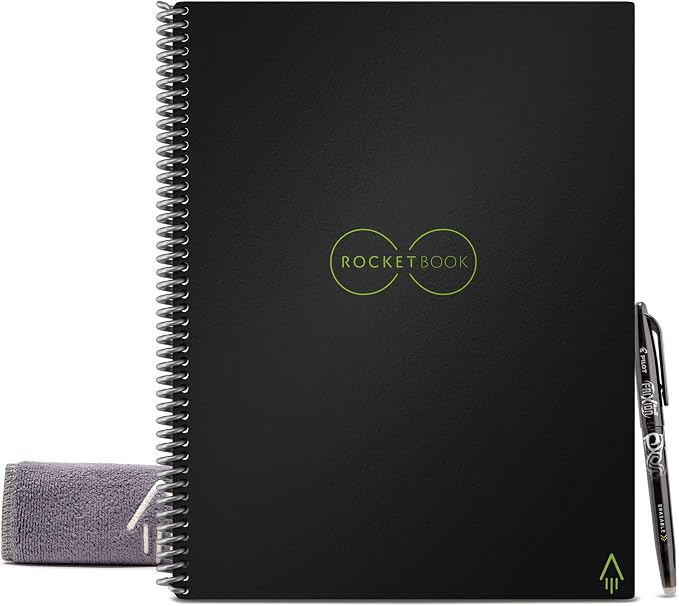 Rocketbook Core Smart Notebook, Medium/College Rule, Black Cover, (16) 11 x 8.5 Sheets