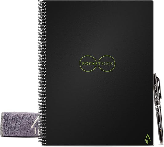 Rocketbook Core Smart Notebook, Medium/College Rule, Black Cover, (16) 11 x 8.5 Sheets