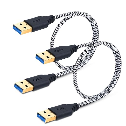 2-Pack 1.5ft Short Braided USB 3.0 A to A Cable - Male to Male USB Cable Cord for Laptop Cooling Pad, DVD Players, Hard Drive Enclosures, White