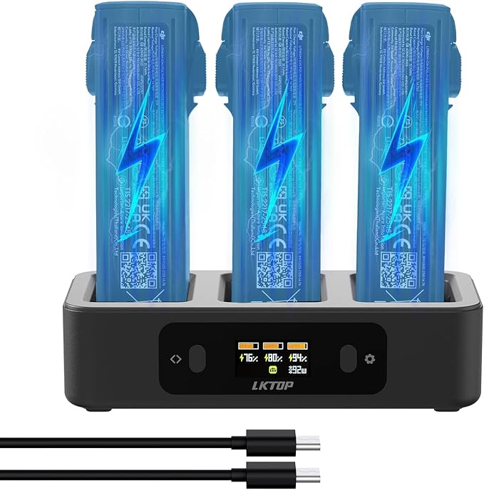 LKTOP 100W Replacement DJI Avata 2 Battery Charging Hub (2X Super Fast) Parallel USB-C Charger for DJI Avata 2 Drone Accessories, 60% Storage Mode, LED Screen Display (Charge 3 Batteries: 1hr 10min)