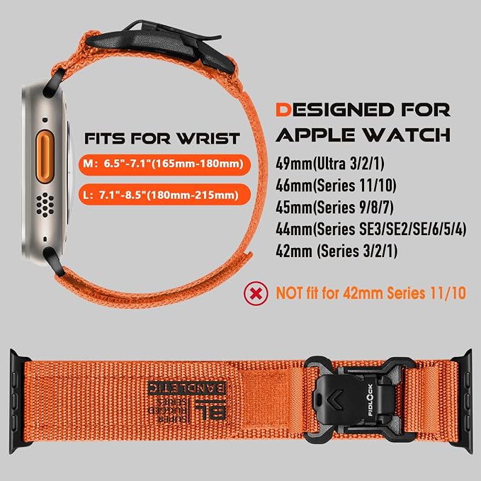 Bandletic Compatible with Apple Watch Band for Men, Wide Soft Nylon Sport Strap with Magnetic Fidlock V-Buckle for iWatch 49mm(Ultra 3/2/1),46mm(11/10),45mm(9/8/7),44mm(SE3/SE2/SE/6/5/4),42mm(3/2/1)