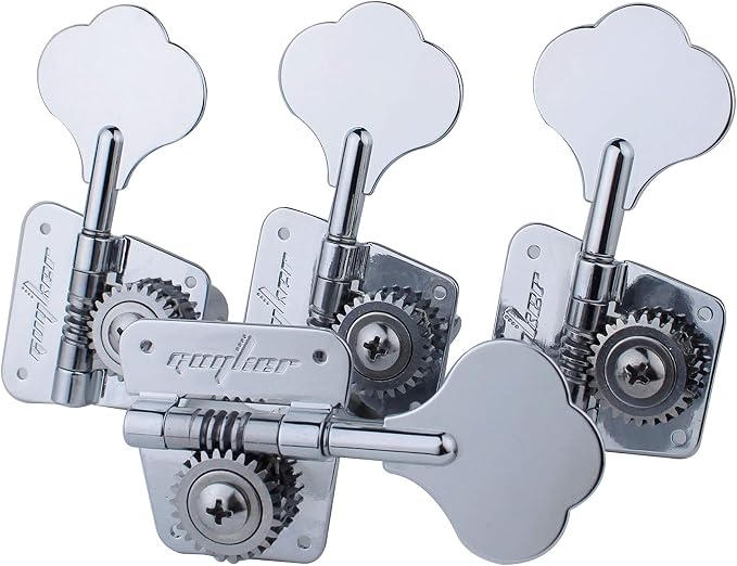 Guyker Bass Tuners (4 for Right) - 1:20 Ratio Open Gear Tuning Key Pegs Machine Head Replacement for Electric Jazz Guitar Bass or Precision Instruments - GK530 Chrome