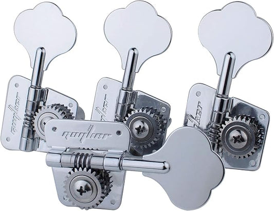 Guyker Bass Tuners (4 for Right) - 1:20 Ratio Open Gear Tuning Key Pegs Machine Head Replacement for Electric Jazz Guitar Bass or Precision Instruments - GK530 Chrome