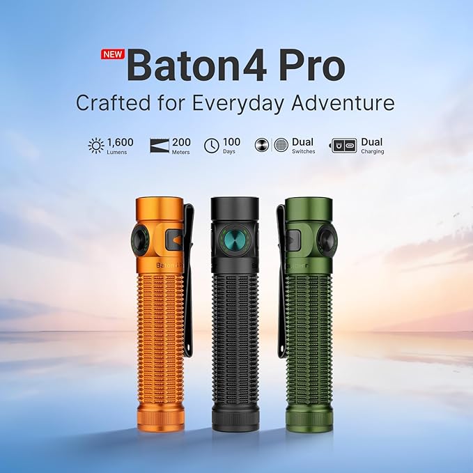 OLIGHT Baton4 Pro EDC Flashlight Rechargeable, 1600 Lumens Small Pocket LED Light with Tactical Switch and Magnetic & USB C Dual Charging, IPX8 for Home Use, Camping, Outdoor and Emergency (Orange)