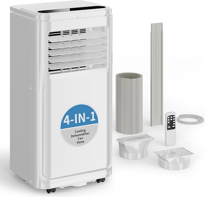 Uthfy 10,000BTU Portable Air Conditioners, 4-in-1 Air Conditioner with Cooling, Fan & Dehumidifier and Sleep, 4 Modes, 24H Timer, Window Kit Included, Portable AC Units for Indoor Room, Bedroom Use