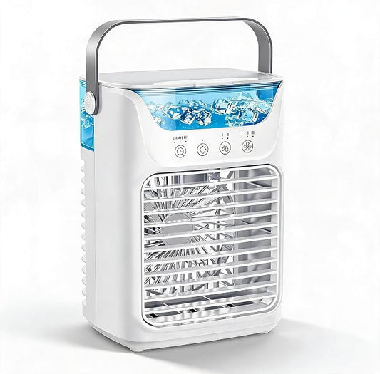 Portable Air Conditioner 4-in-1, Air Cooler with Humidifier, Desktop Cooling Fan, 700ML, 2 Cold Fog, 3 Automatic Timing, 7 Color Night Light