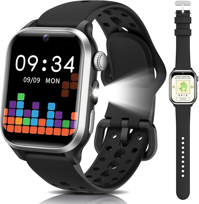 Kids Smart Watch, No App or Phone Needed, Fitness Tracker Watch, Heart Rate, Workout Tracker, IP68 Waterproof, Sleep Monitor, Puzzle Games for Boys Girls Ages 4-12, Black