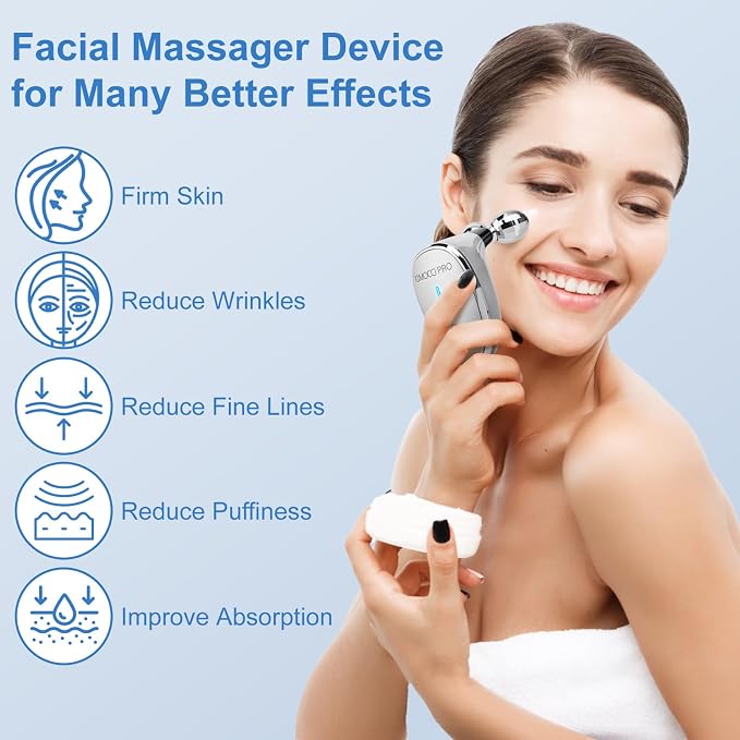 Electric Facial Massager Face Massage Tool, 5-in-1 Portable Vibrating Neck and Face Massager with Dual Rollers, Gentle Skincare Device for Women Girls Daily Use