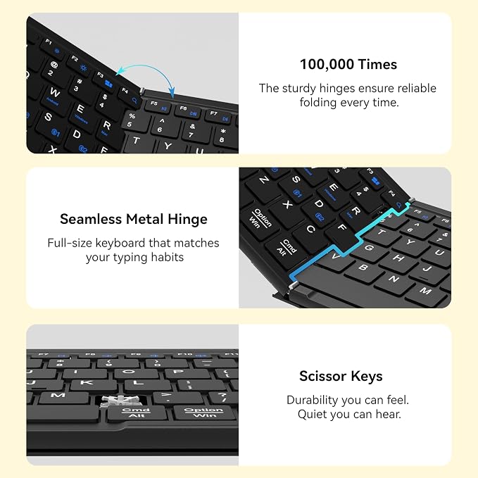 Gurjot Foldable Keyboard and Mouse, Folding Bluetooth Keyboard Combo, 2.4G + BT5.1, Full-Sized Portable Rechargeable Keyboard & Wireless Keyboard Mouse Set for Windows Android Mac iOS Business Travel