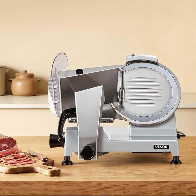 VEVOR Commercial Meat Slicer, 10 inch Electric Food Slicer, 240W Frozen Meat Deli Slicer, Premium Chromium-plated Steel Blade Semi-Auto Meat Slicer For Commercial and Home use