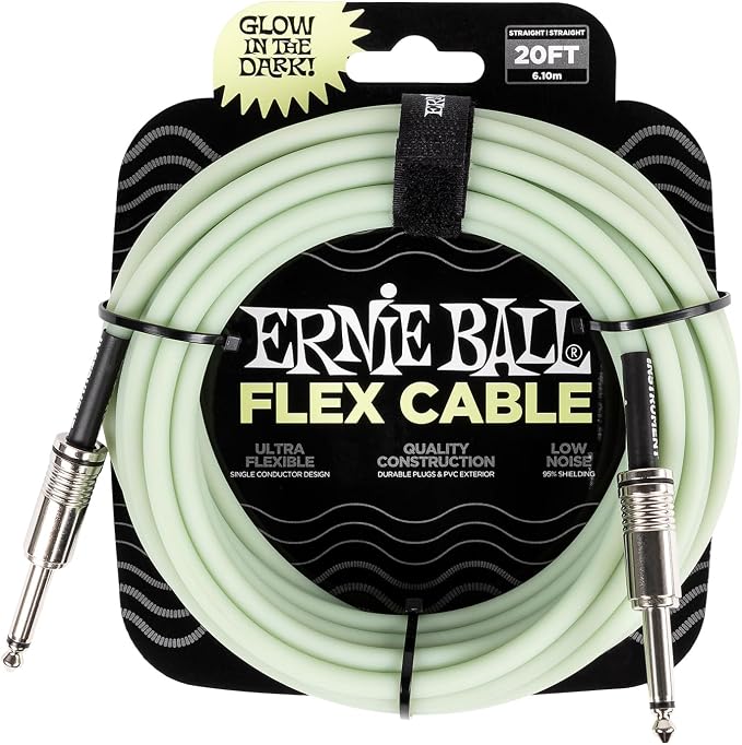 Ernie Ball Flex Instrument Cable Straight/Straight 20ft - Glow in Dark (P06437)