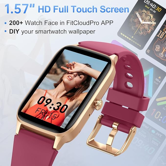 Jugeman Smart Watch for Men Women, 1.57" Smartwatch (Answer/Make Call), Fitness Tracker Red