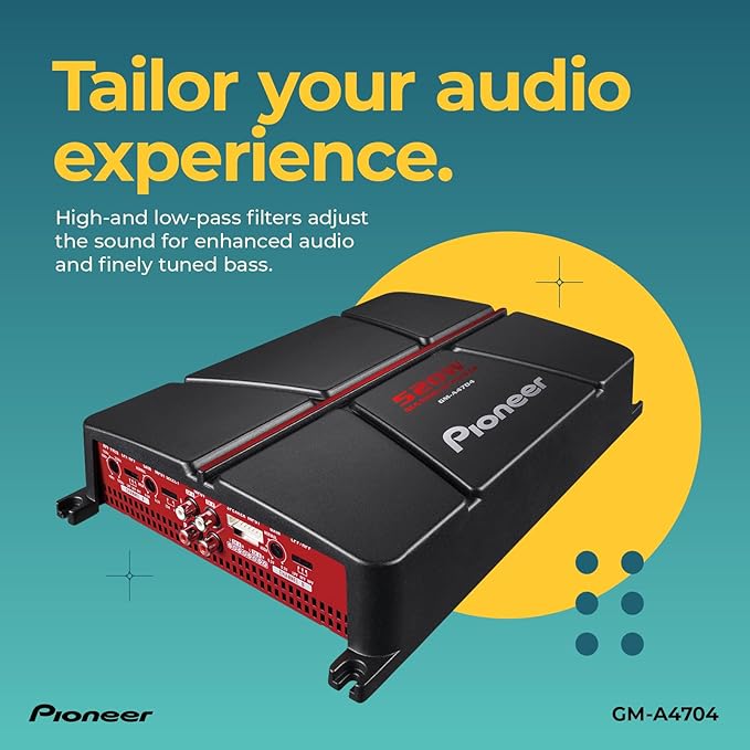 Pioneer GM-A4704 4-Channel Car Amplifier – 520W Max, Class AB, Bridgeable, Variable High-Pass Filter