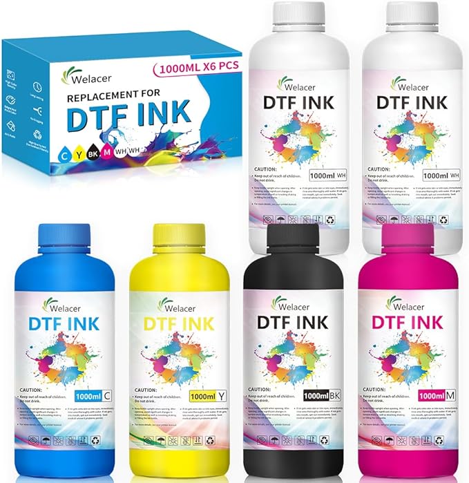 DTF Ink 1000mlx6 for I3200 XP600 R1390 L1800, ET-8550, ET-2850, XP-15000, R2400, L800, 1430, P400, P800, R2000, Heat Transfer Ink Conversion Kit Refill for All DTF Printers, for DTF Film