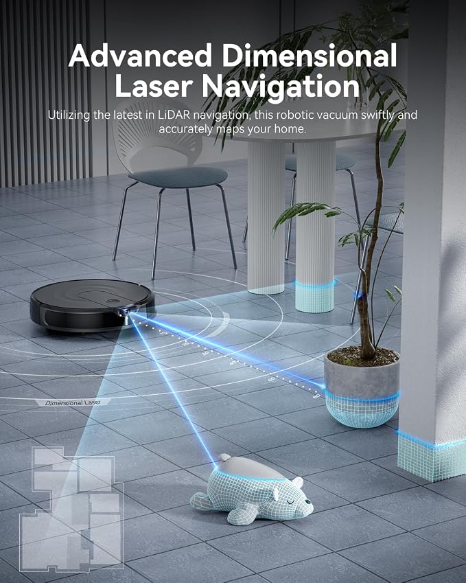 Robot Vacuum and Mop Combo, LiDAR Navigation with Ultra Slim Design, Smart Mapping Robotic Vacuum Cleaner, 9000Pa Suction, Customizable Cleaning for Pet Hair, Carpets,Hard Floors (Light Black)