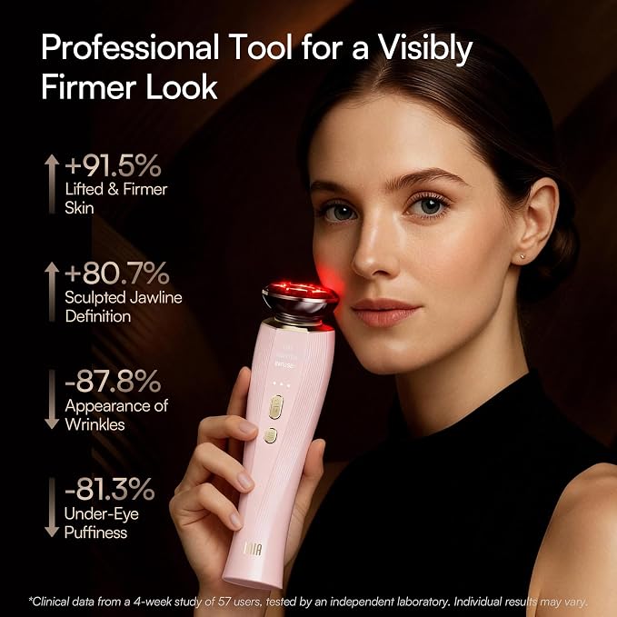 INIA Flare 3-in-1 Microcurrent Facial Device Red Light Therapy for Face and Neck Massager Tool with Heat & Vibration for Skincare Puffiness, Firming, Smoothing
