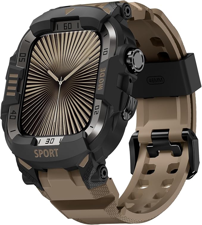DABAOZA Rugged Case with Band Compatible with Apple Watch 46mm, for iWatch Series 11/10,Military Grade Shockproof Bumper and Men's Tactical Heavy Duty Strap(Desert Tan,46MM)