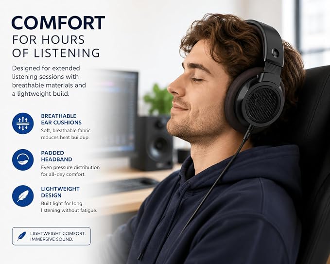 PHILIPS SHP9500CY Over-Ear Open-Back Hi-Fi Headphones – 50mm Drivers, Lightweight Comfort Design, Wide Soundstage, Detachable Cable, Home Audio Listening Headphones