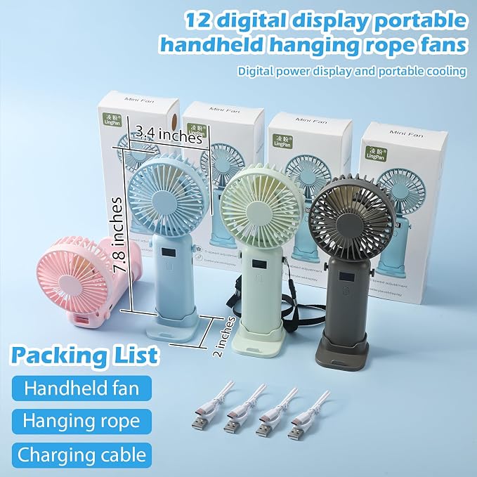 VZZNN 12 Pack Mini Portable Handheld Fan Bulk Small Cooling Fans High 5-Speed Rechargeable Fan For Travel, Office, Eyelash Drying, Lightweight, For Beach, Camping, Indoor Outdoor Use (4 Colors