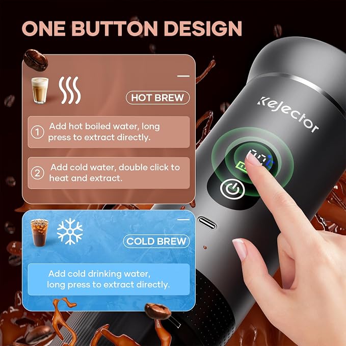 kejector Battery Powered Coffee Maker Cafetera Portatil Personal Espresso Coffee Machines for Travel Car Espresso Machine 80ml for Hiking Camping Small Electric Coffee Machine